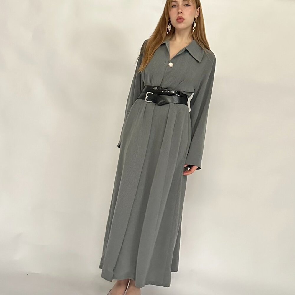 Vintage Maxi Length Grey Duster Dress